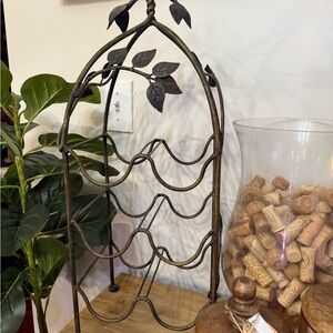 Rustic Metal Wine Rack with Leaf Design